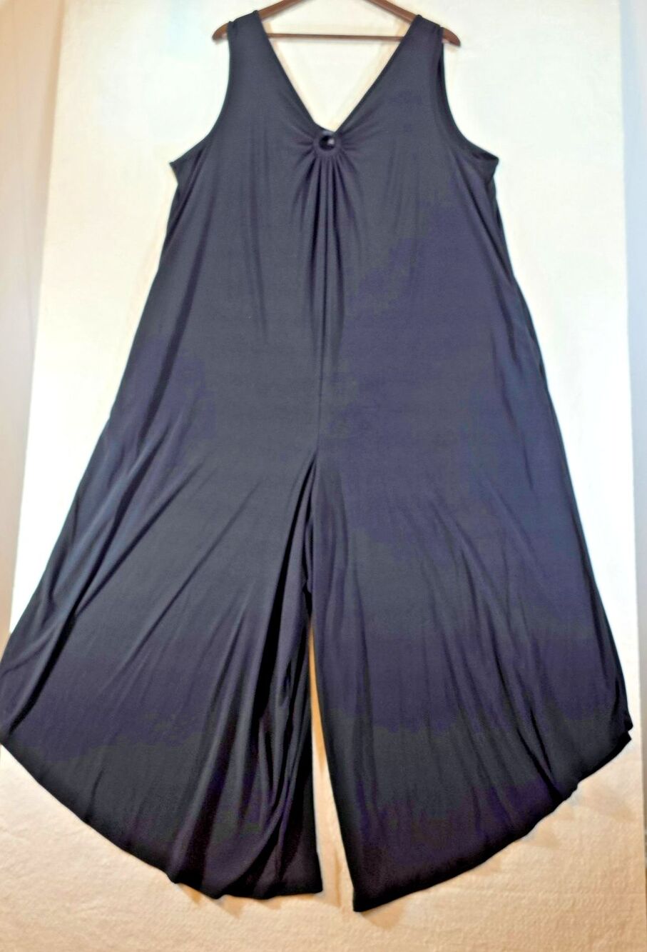 Sami & Jo Black Wide Leg Jumpsuit with Pockets, V-Neck and Circular Ring Accent